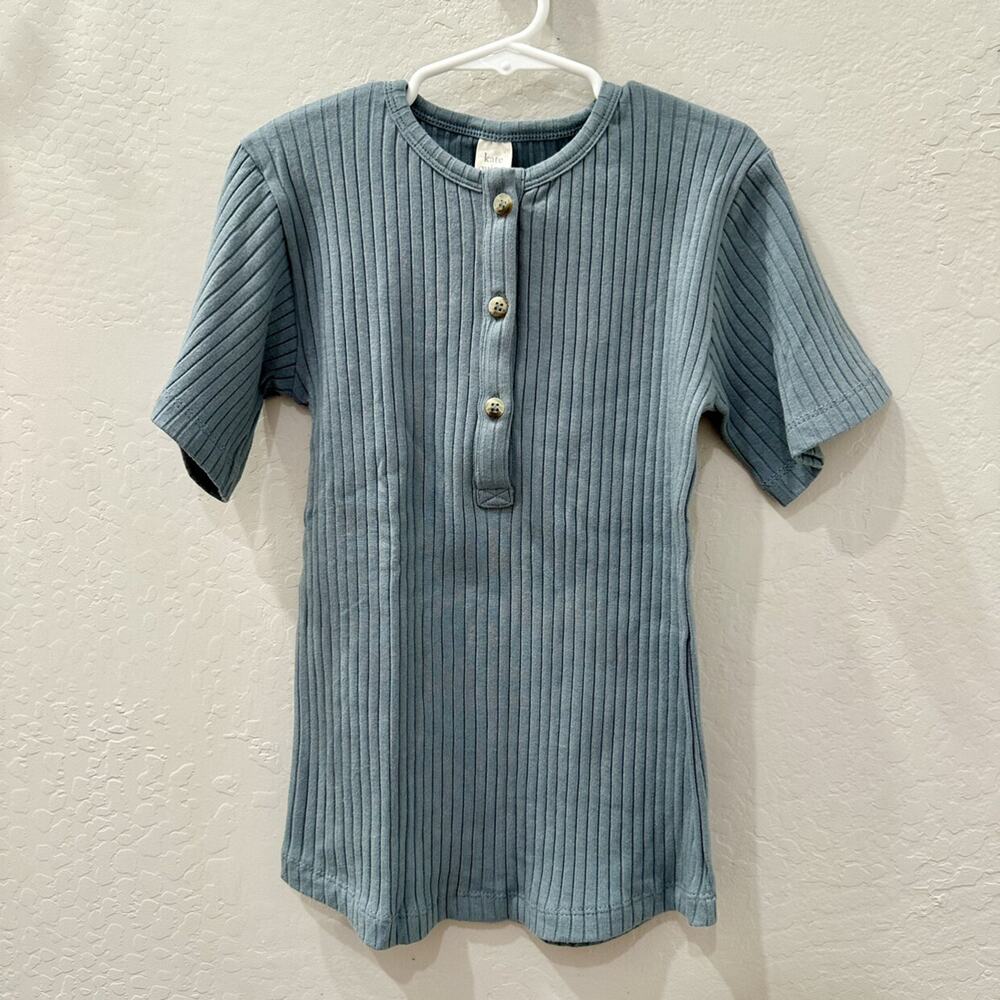 Kate Quinn Dusty Blue Ribbed Shirt Sleeve Shirt